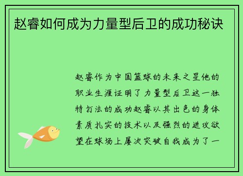 赵睿如何成为力量型后卫的成功秘诀